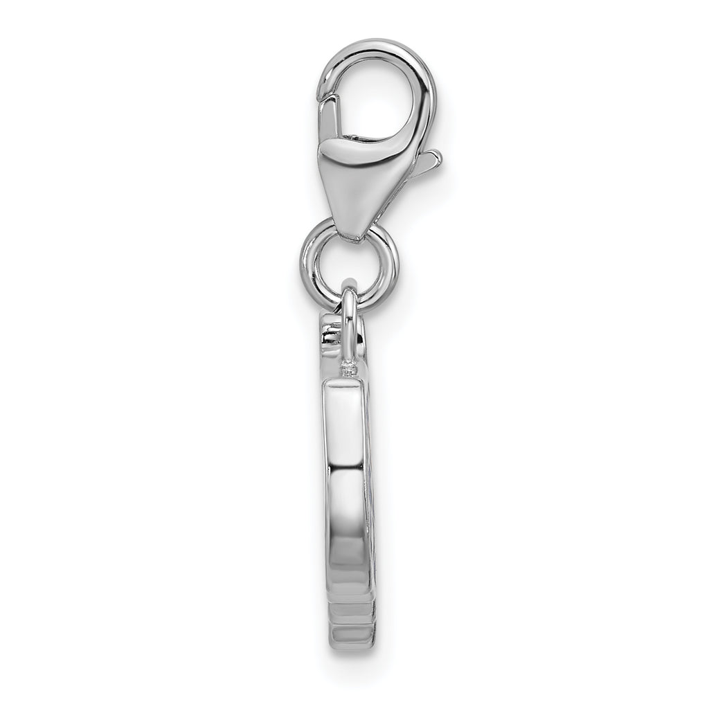 Amore La Vita Sterling Silver Rhodium-plated Red/White and Blue American Flag Shaped as United States Of America Charm with Fancy Lobster Clasp