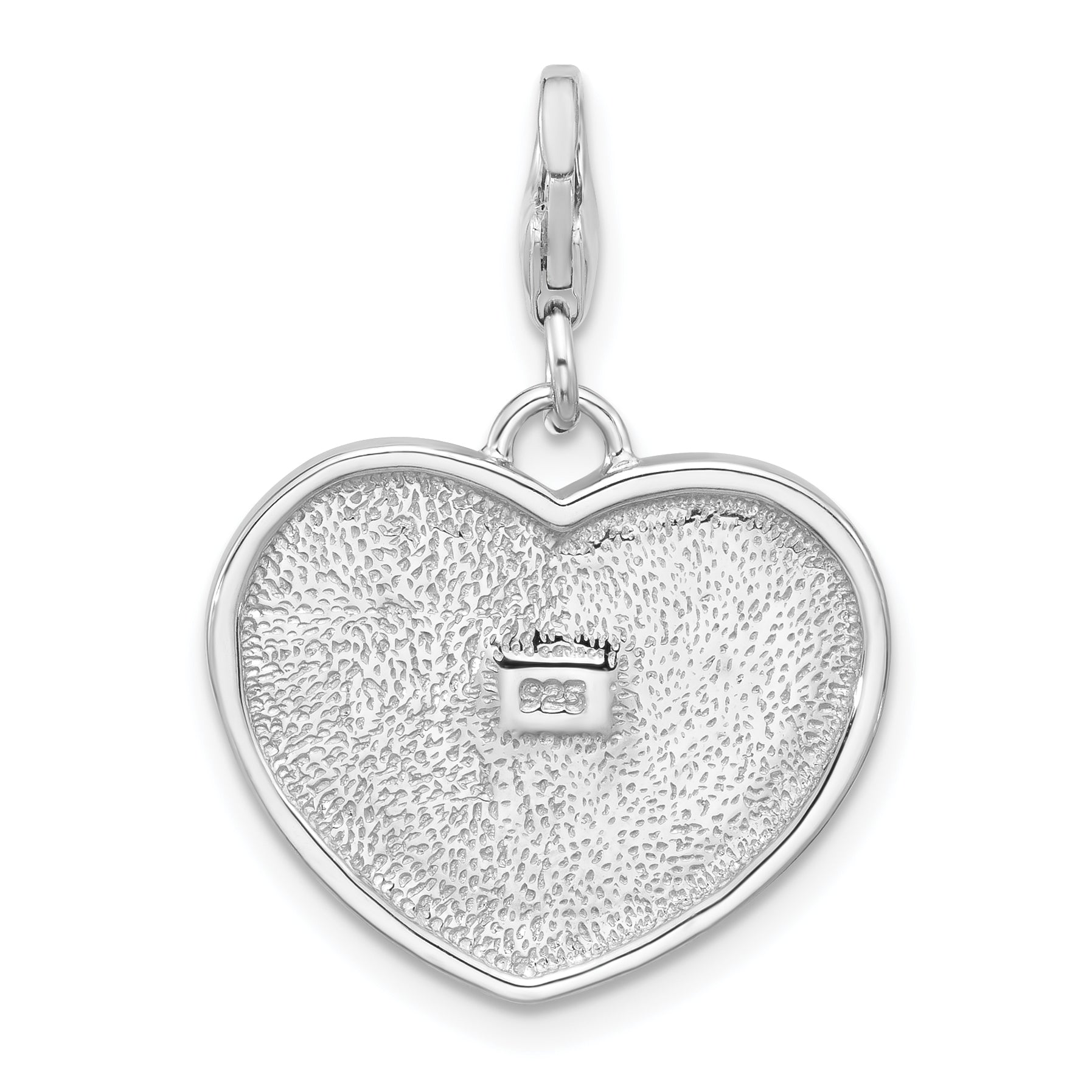 Amore La Vita Sterling Silver Rhodium-plated Red/White and Blue American Flag Shaped as Heart Charm with Fancy Lobster Clasp