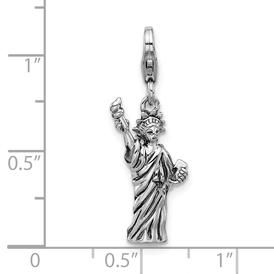 Amore La Vita Sterling Silver Rhodium-plated 3-D Antiqued Statue Of Liberty Charm with Fancy Lobster Clasp