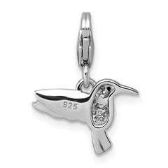 Sterling Silver Amore La Vita Rhodium-plated Blue and Green Enamel with CZ and Black Spinel Hummingbird Charm with Lobster Clasp