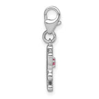 Sterling Silver Amore La Vita Rhodium-plated White Enameled Cat with Pink CZ Charm with Lobster Clasp