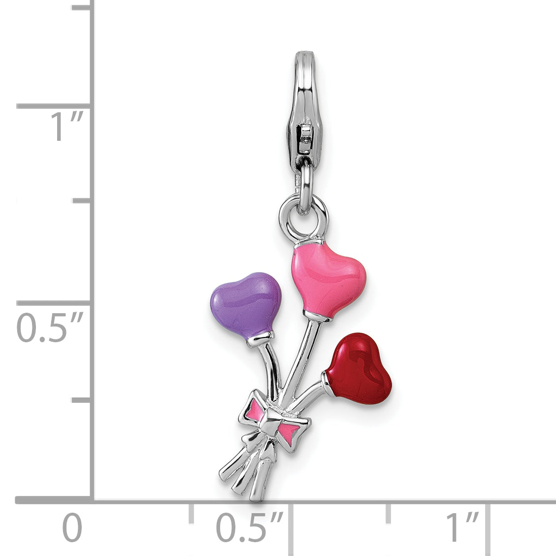 Sterling Silver Amore La Vita Rhodium-plated 3D Pink/Purple/Red Enameled Heart Balloons Charm with Lobster Clasp