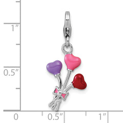 Sterling Silver Amore La Vita Rhodium-plated 3D Pink/Purple/Red Enameled Heart Balloons Charm with Lobster Clasp