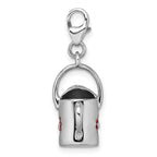 Sterling Silver Amore La Vita Rhodium-plated 3D Red Enameled Flower on Watering Can Charm with Lobster Clasp