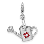 Sterling Silver Amore La Vita Rhodium-plated 3D Red Enameled Flower on Watering Can Charm with Lobster Clasp