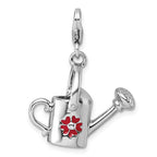 Sterling Silver Amore La Vita Rhodium-plated 3D Red Enameled Flower on Watering Can Charm with Lobster Clasp
