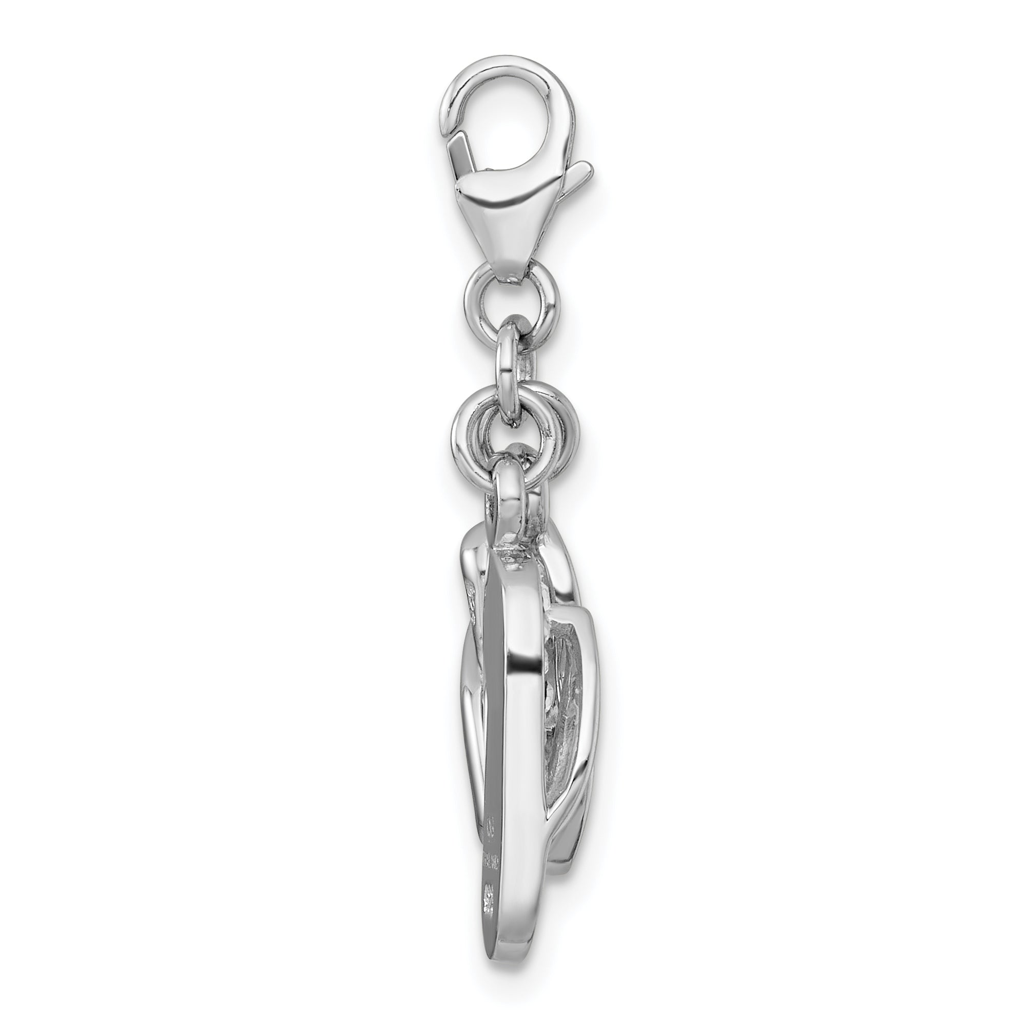 Sterling Silver Amore La Vita Rhodium-plated Polished Black Enamel Sunglasses And White Crystal Flip-Flop Charm