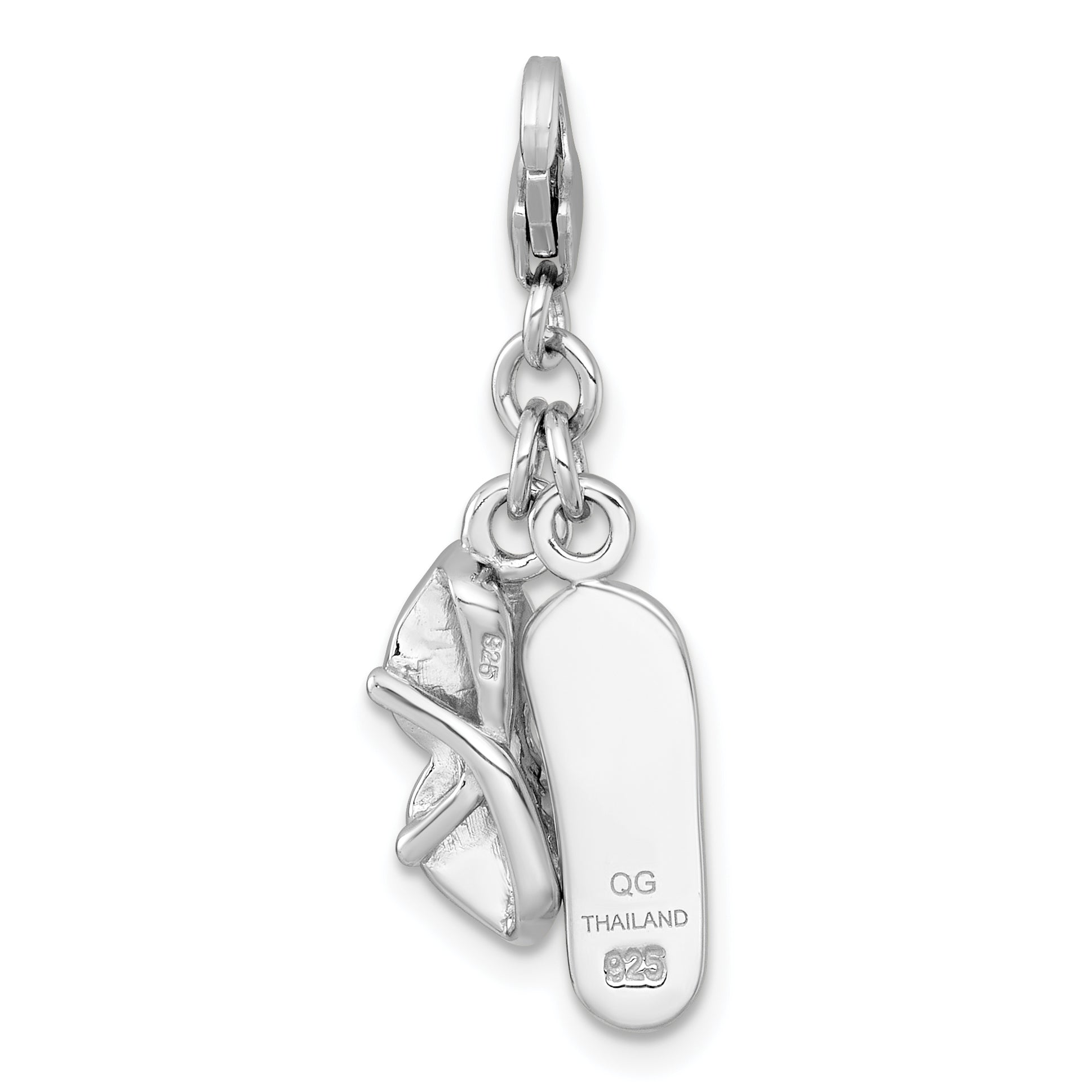 Sterling Silver Amore La Vita Rhodium-plated Polished Black Enamel Sunglasses And White Crystal Flip-Flop Charm