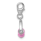 Sterling Silver Amore La Vita Rhodium-plated 3D Pink Enamel and Swarovski Crystal Headphones Charm with Lobster Clasp