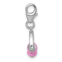 Sterling Silver Amore La Vita Rhodium-plated 3D Pink Enamel and Swarovski Crystal Headphones Charm with Lobster Clasp