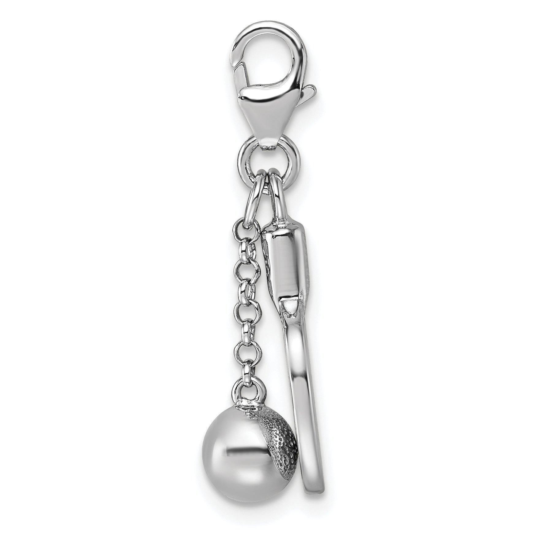 Sterling Silver Amore La Vita Rhodium-plated 3D Textured Ping Pong Paddle and Ball Charm with Lobster Clasp Secondary image