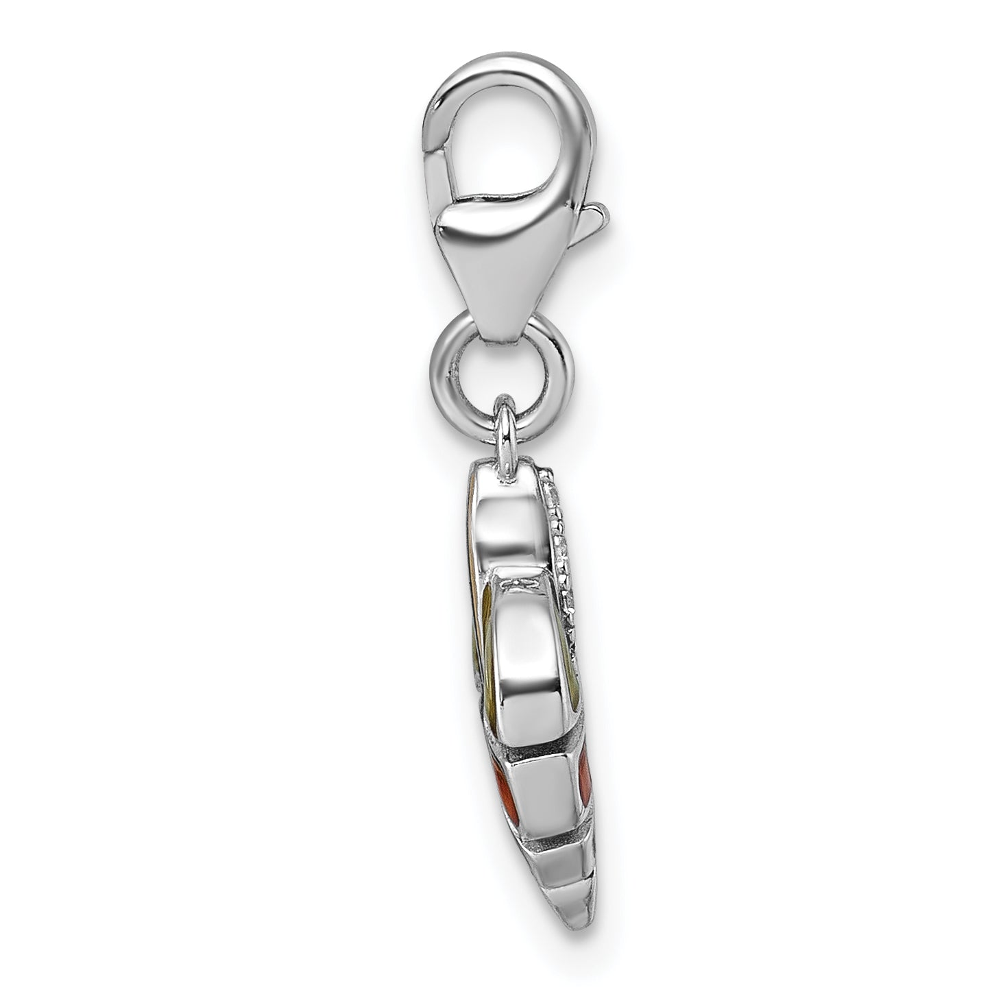 Sterling Silver Amore La Vita Rhodium-plated 3D Green and Orange Enameled with CZ Leaf Charm with Lobster Clasp