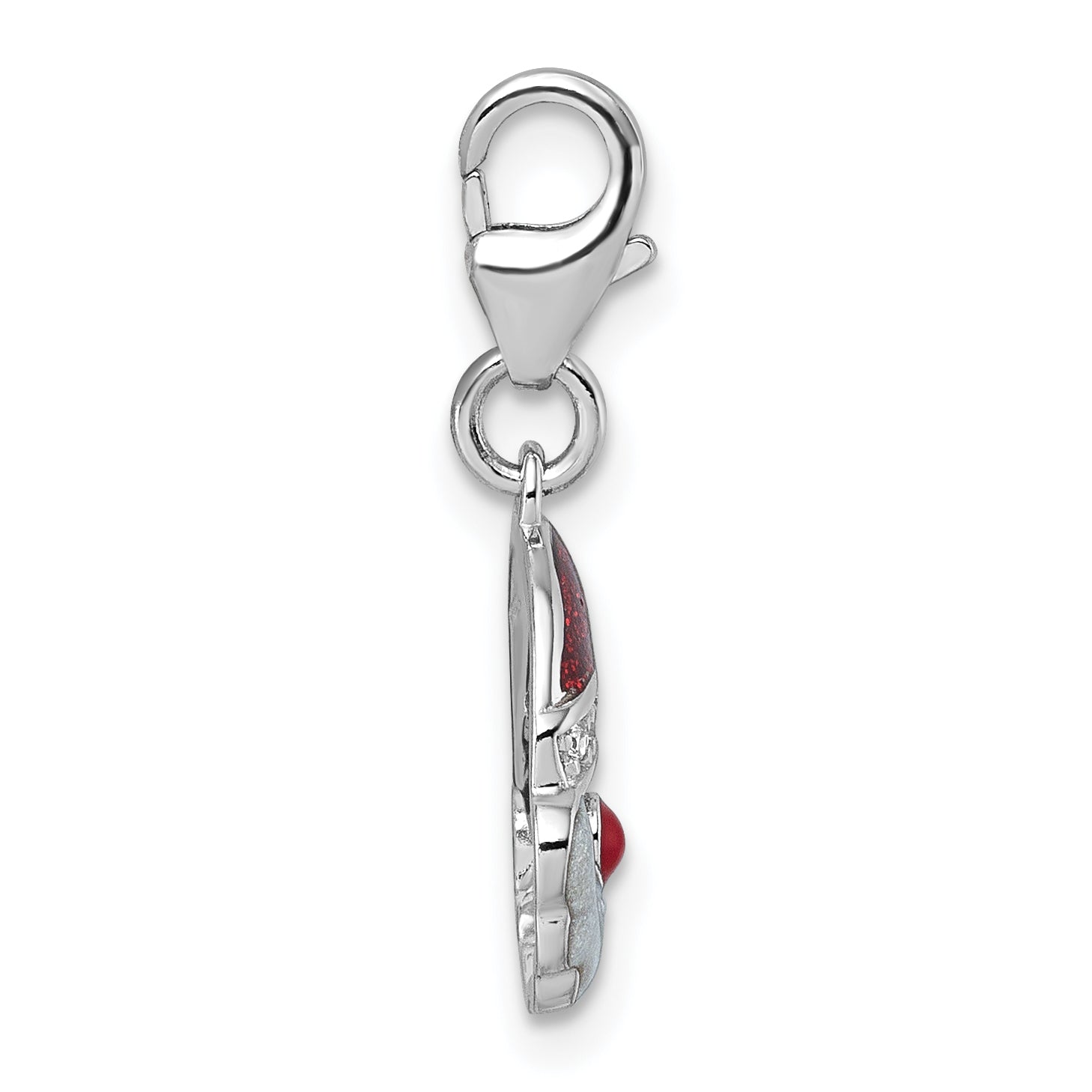 Sterling Silver Amore La Vita Rhodium-plated Red and White Glitter Enameled with CZ Santa Charm with Lobster Clasp Secondary image