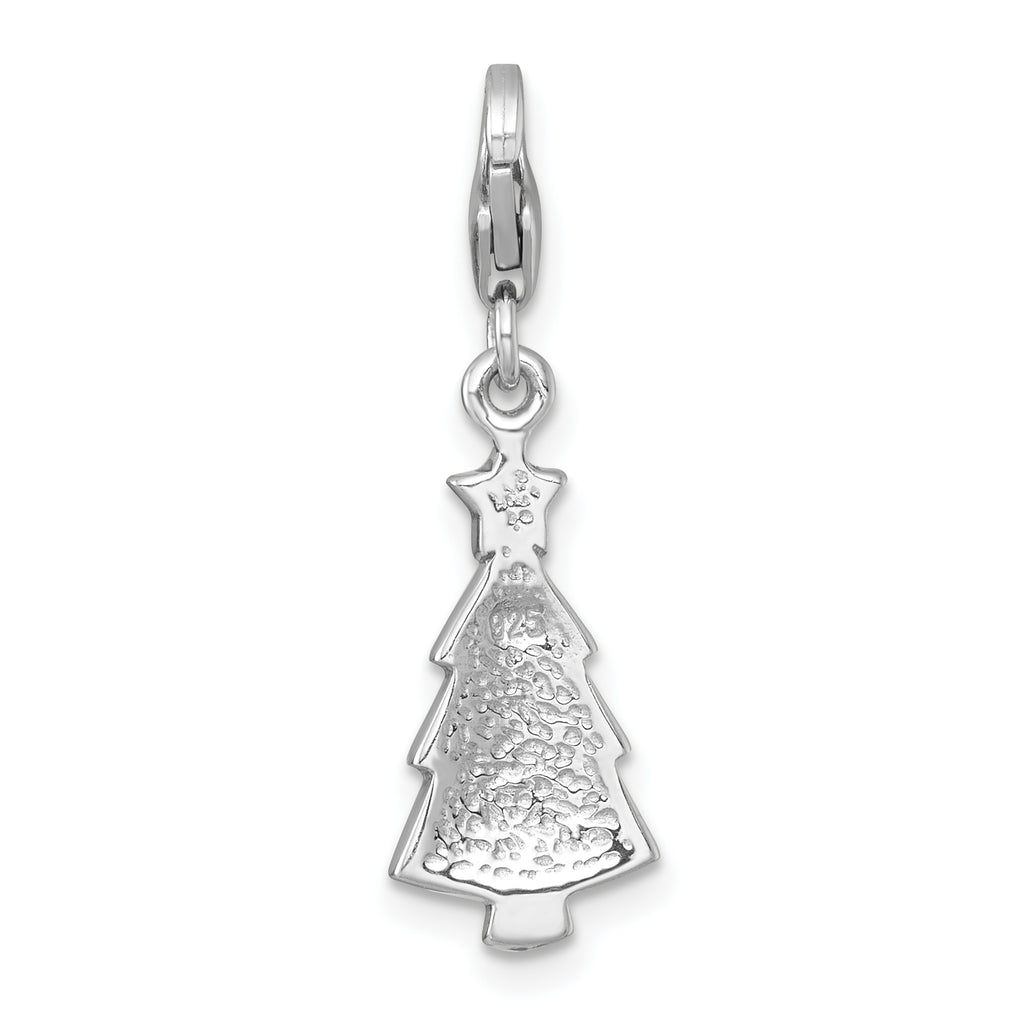 Sterling Silver Amore La Vita Rhodium-plated Polished Green/Red/Yellow Crystal Christmas Tree Charm
