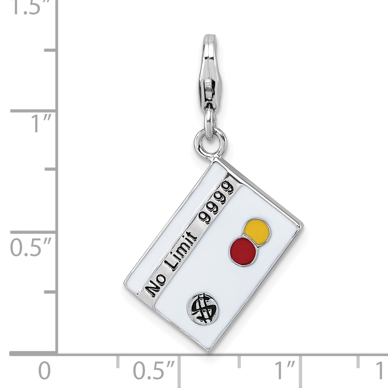 Sterling Silver Amore La Vita Rhodium-plated White/Black/Red/Yellow Enameled No Limit Credit Card Charm with Lobster Clasp