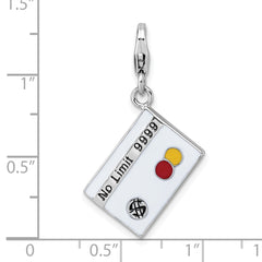 Sterling Silver Amore La Vita Rhodium-plated White/Black/Red/Yellow Enameled No Limit Credit Card Charm with Lobster Clasp