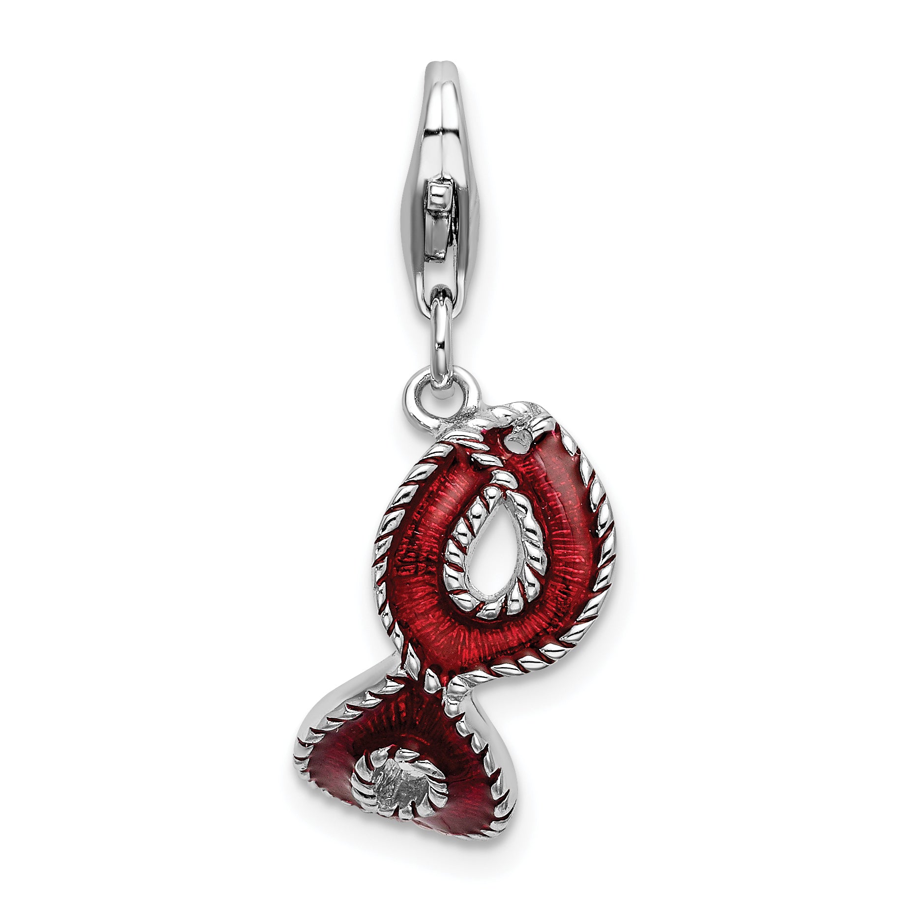Amore La Vita Sterling Silver Rhodium-plated Polished 3-D Red Enameled Mask Charm with Fancy Lobster Clasp Main image