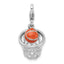 Enameled Basketball in Net Charm in Sterling Silver