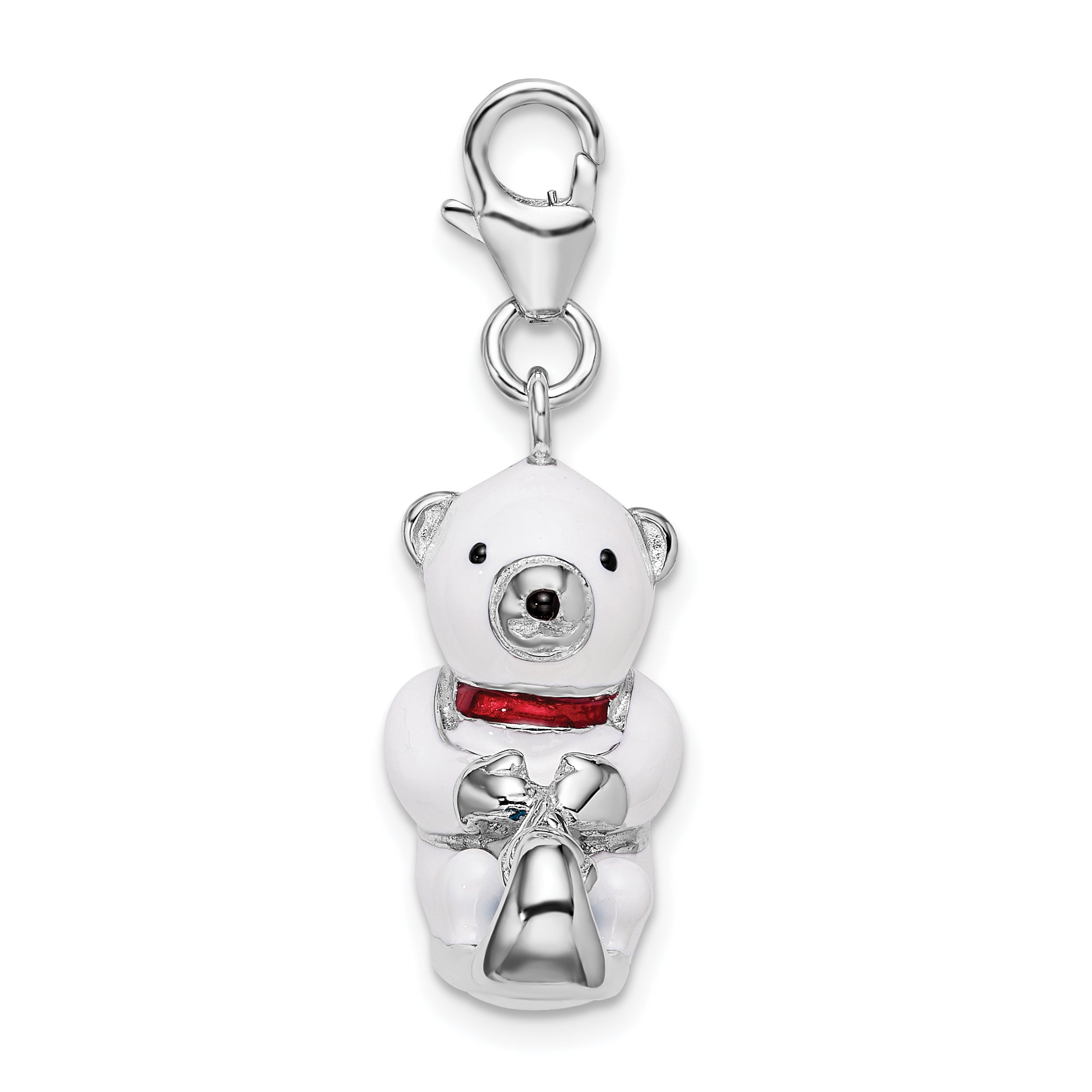 Amore La Vita Sterling Silver Rhodium-plated Polished 3-D Enameled Polar Bear on Sled Charm with Fancy Lobster Clasp Secondary image