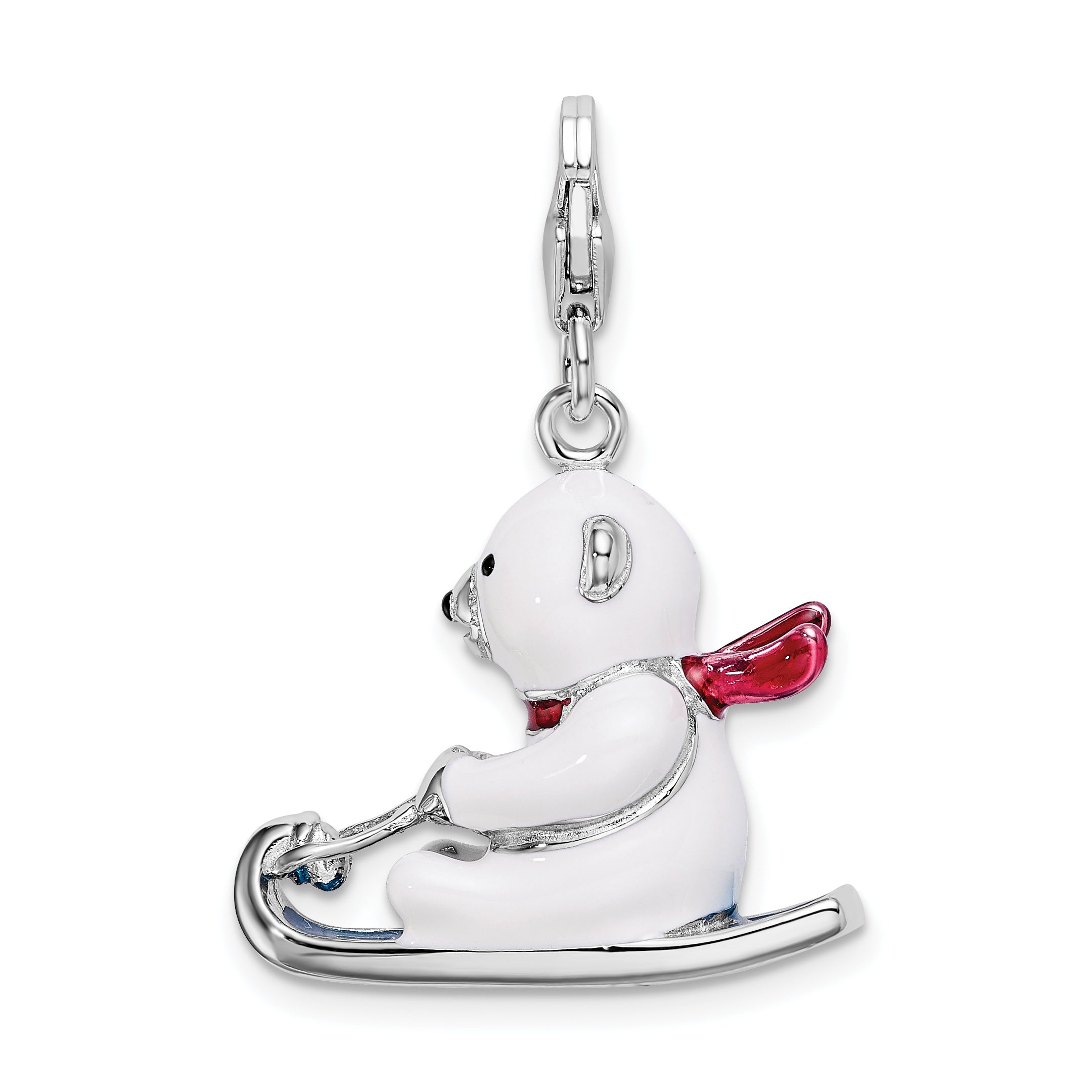 Amore La Vita Sterling Silver Rhodium-plated Polished 3-D Enameled Polar Bear on Sled Charm with Fancy Lobster Clasp Main image