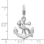 Sterling Silver 925 Polished CZ Anchor Charm with Lobster Clasp