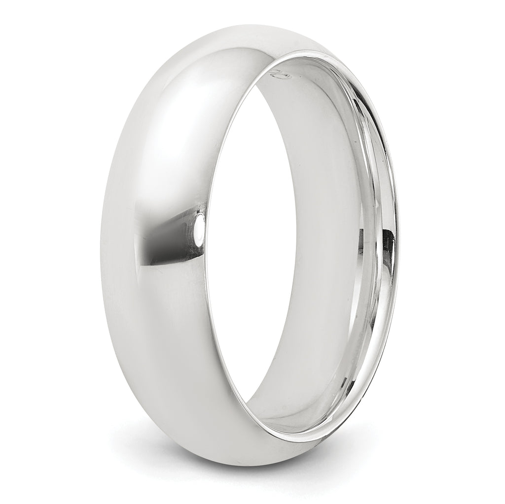 Sterling Silver Rhodium-Plated Domed Comfort-Fit Wedding Band 6mm