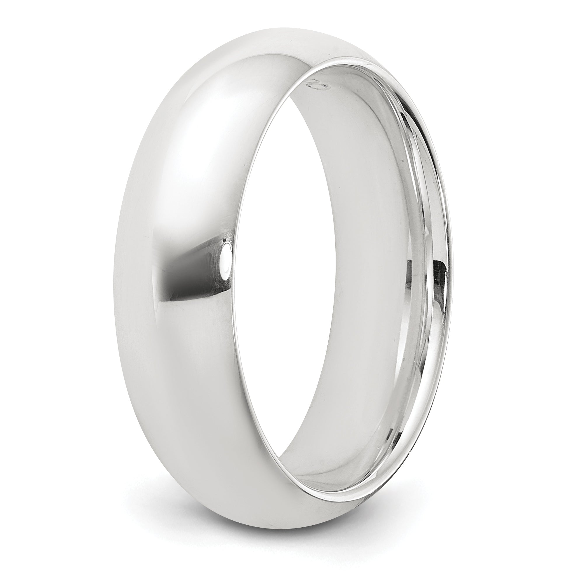 Sterling Silver Rhodium-Plated Domed Comfort-Fit Wedding Band 6mm
