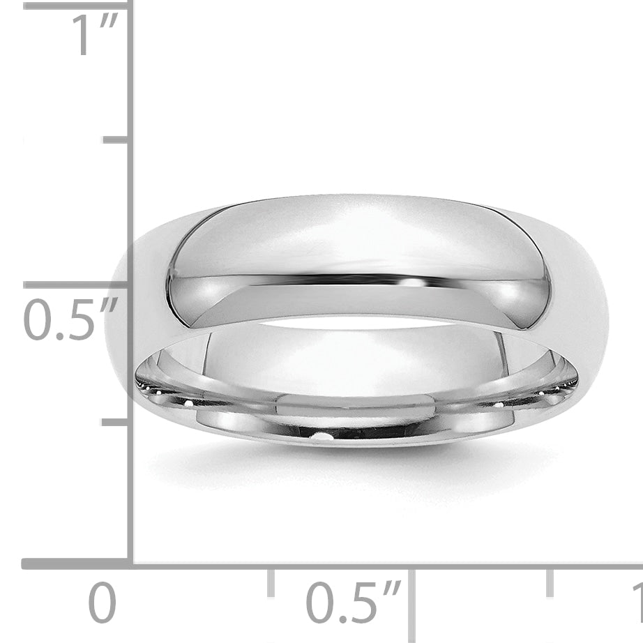 Sterling Silver Rhodium-Plated Domed Comfort-Fit Wedding Band 6mm