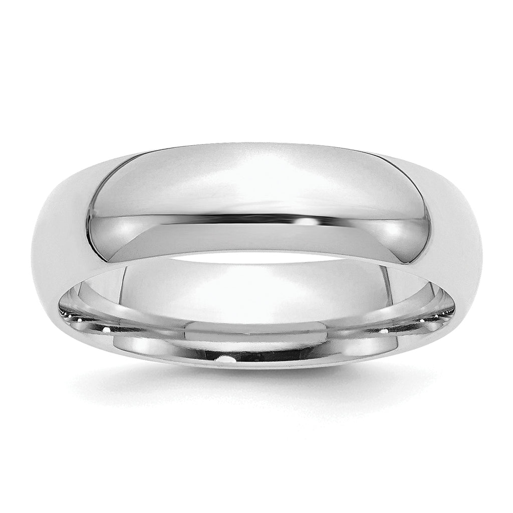 Sterling Silver Rhodium-Plated Domed Comfort-Fit Wedding Band 6mm