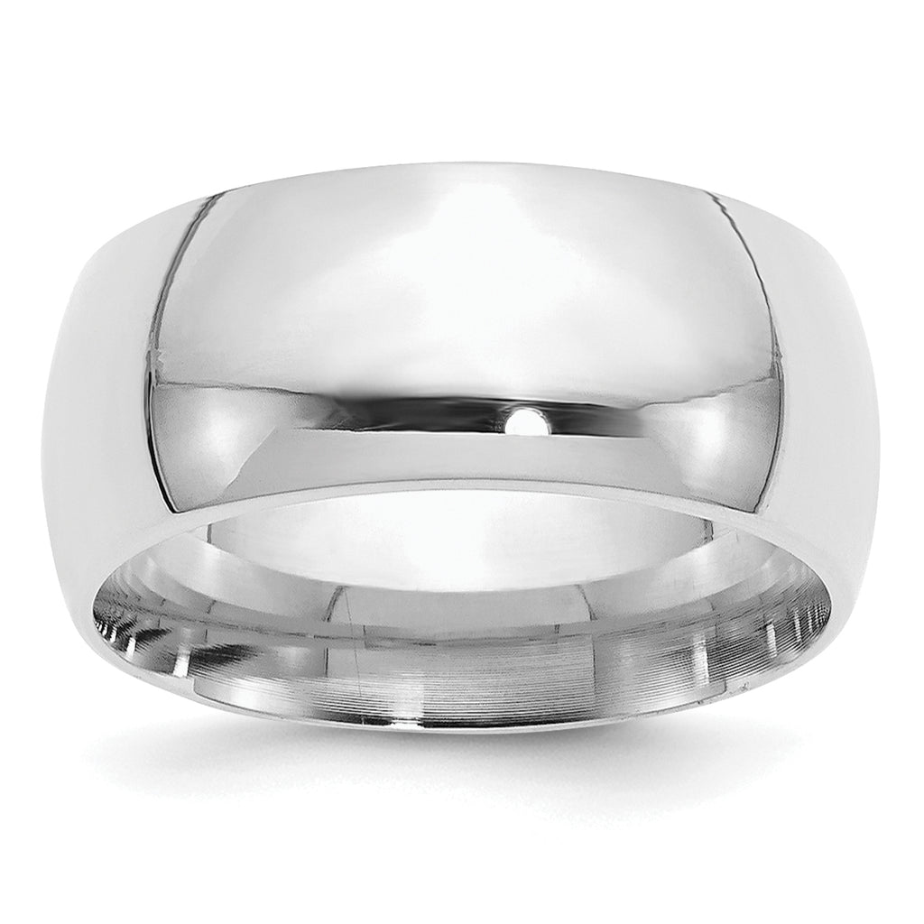 Sterling Silver Rhodium-Plated Domed Comfort-Fit Wedding Band 10mm