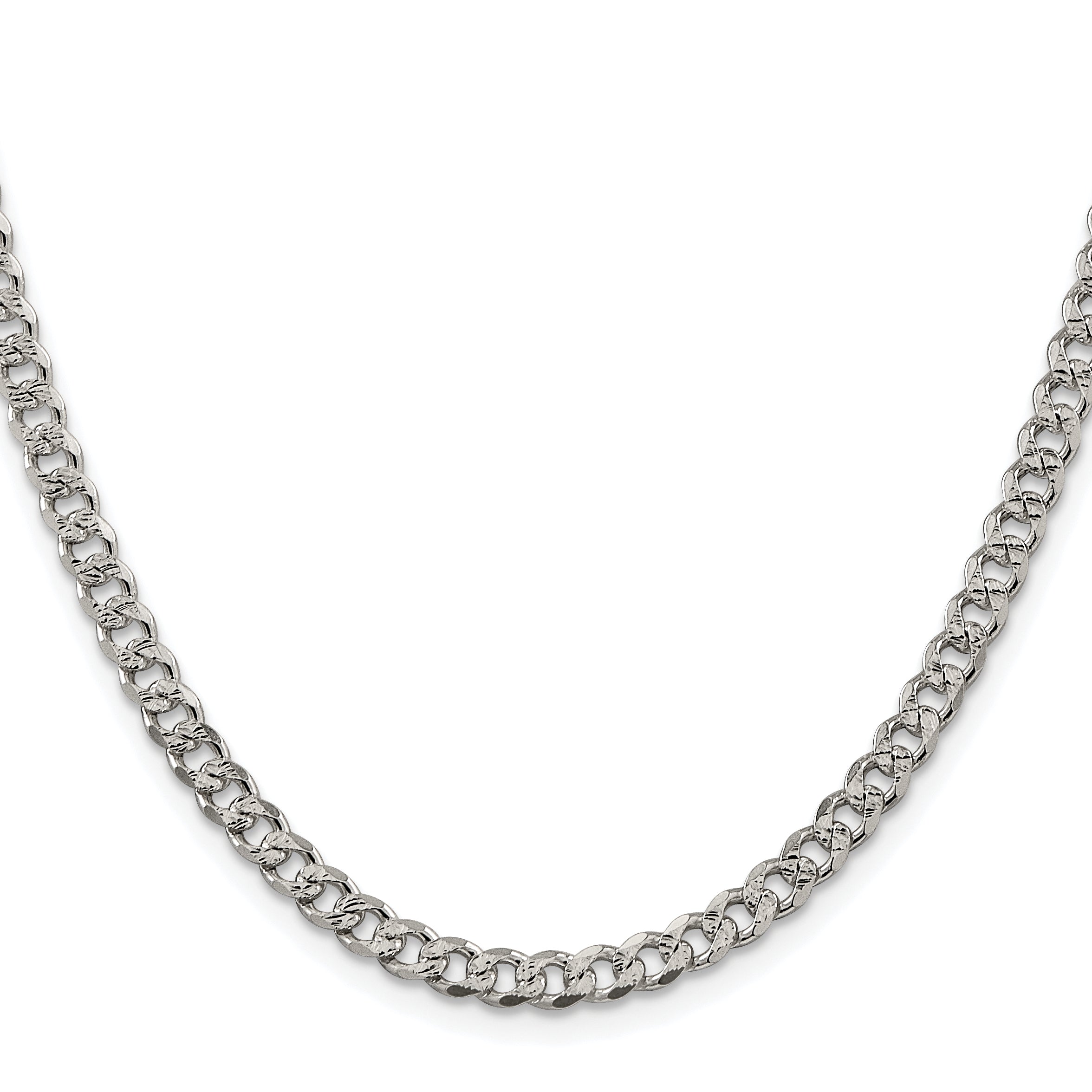 Sterling Silver Rhodium-plated 4.5mm Pave Curb Chain