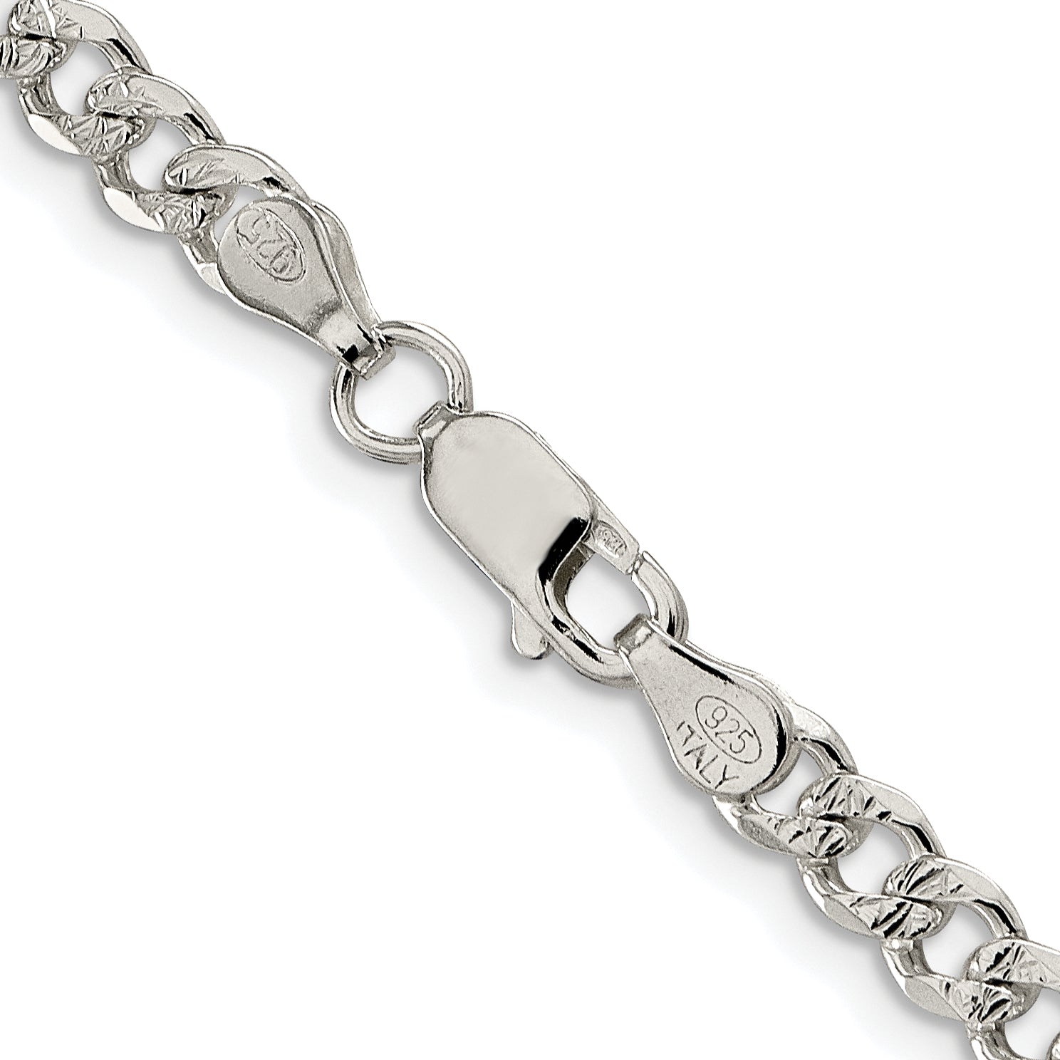 Sterling Silver Rhodium-plated 4.5mm Pave Curb Chain