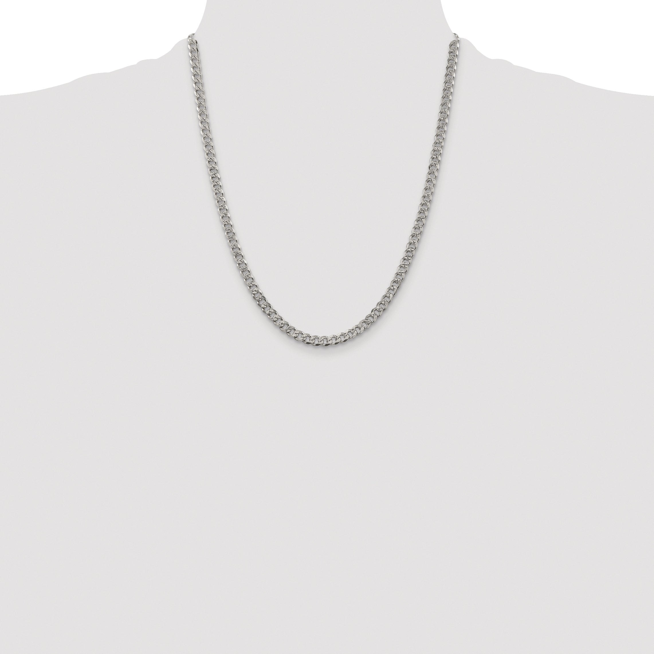 Sterling Silver Rhodium-plated 4.5mm Pave Curb Chain