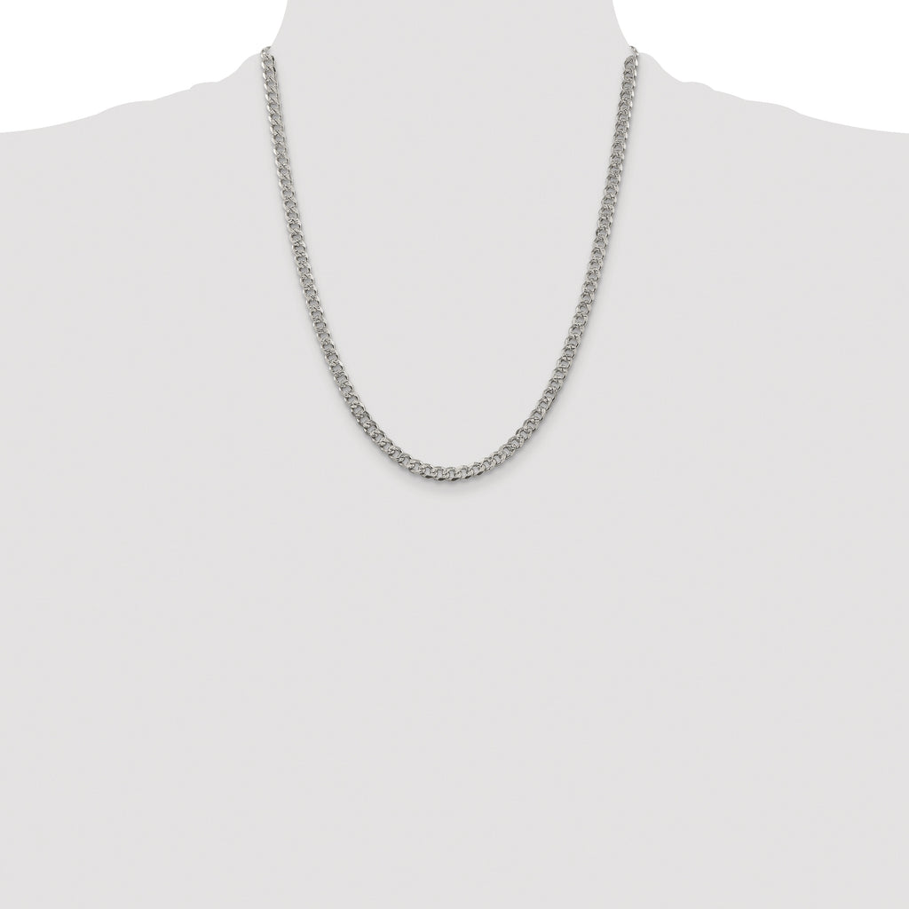 Sterling Silver Rhodium-plated 4.5mm Pave Curb Chain