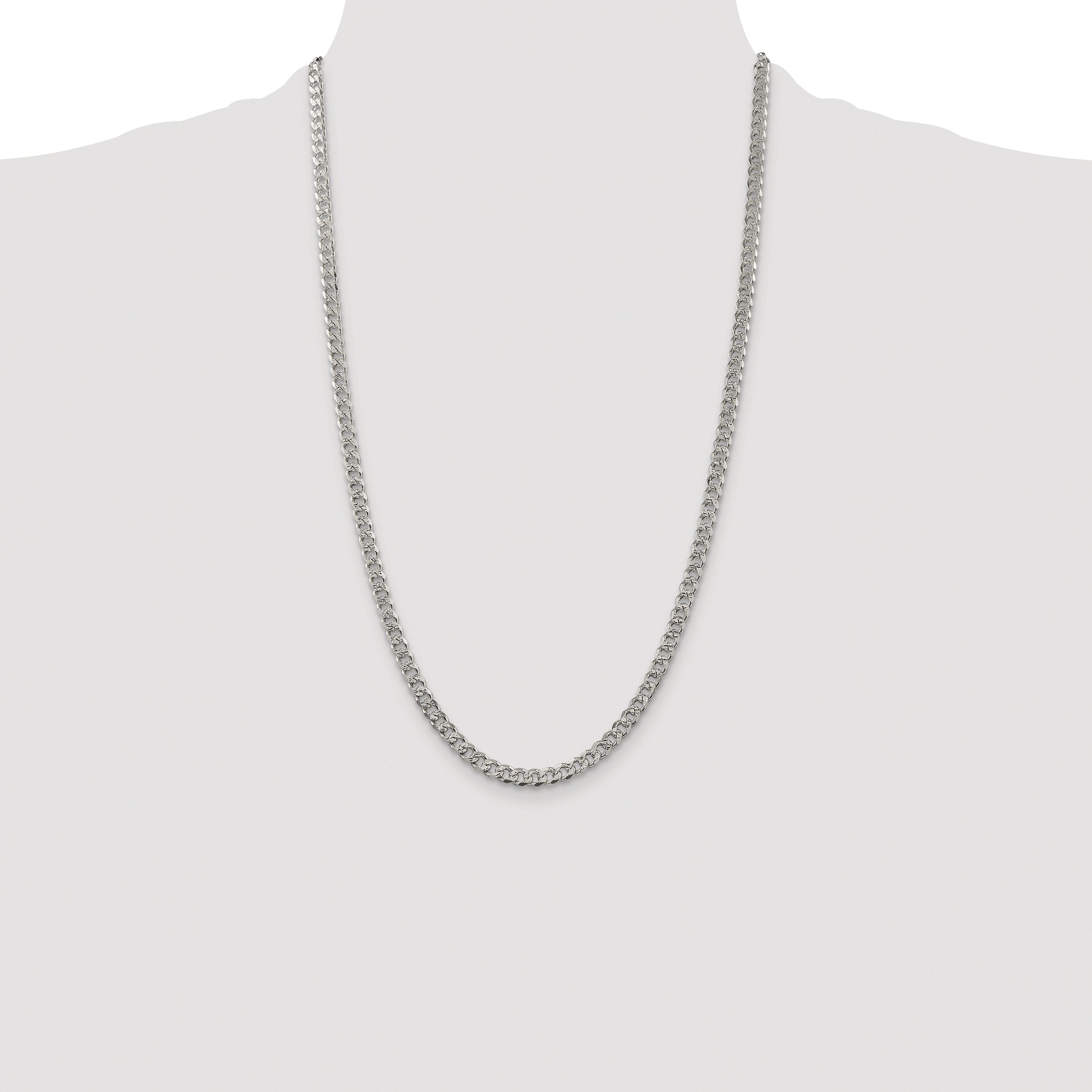 Sterling Silver Rhodium-plated 4.5mm Pave Curb Chain