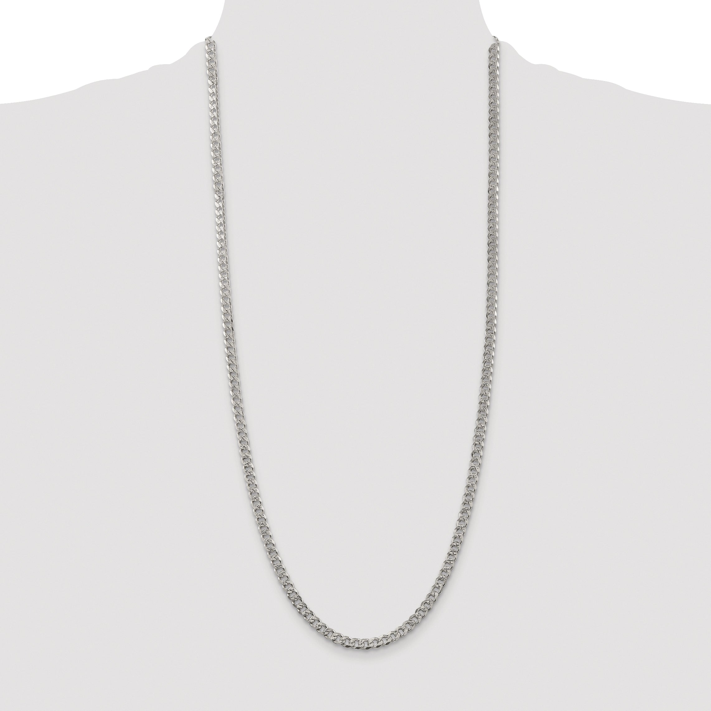 Sterling Silver Rhodium-plated 4.5mm Pave Curb Chain