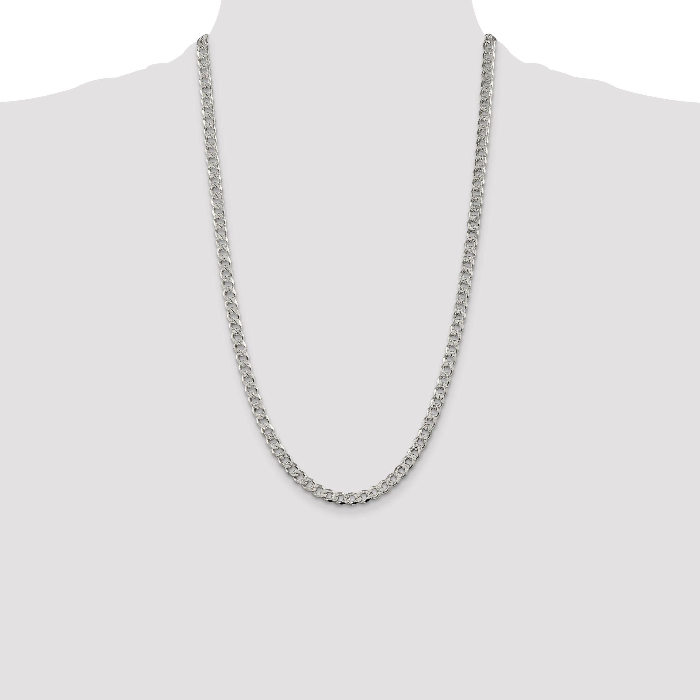 Sterling Silver 5.5mm Pave Curb Chain