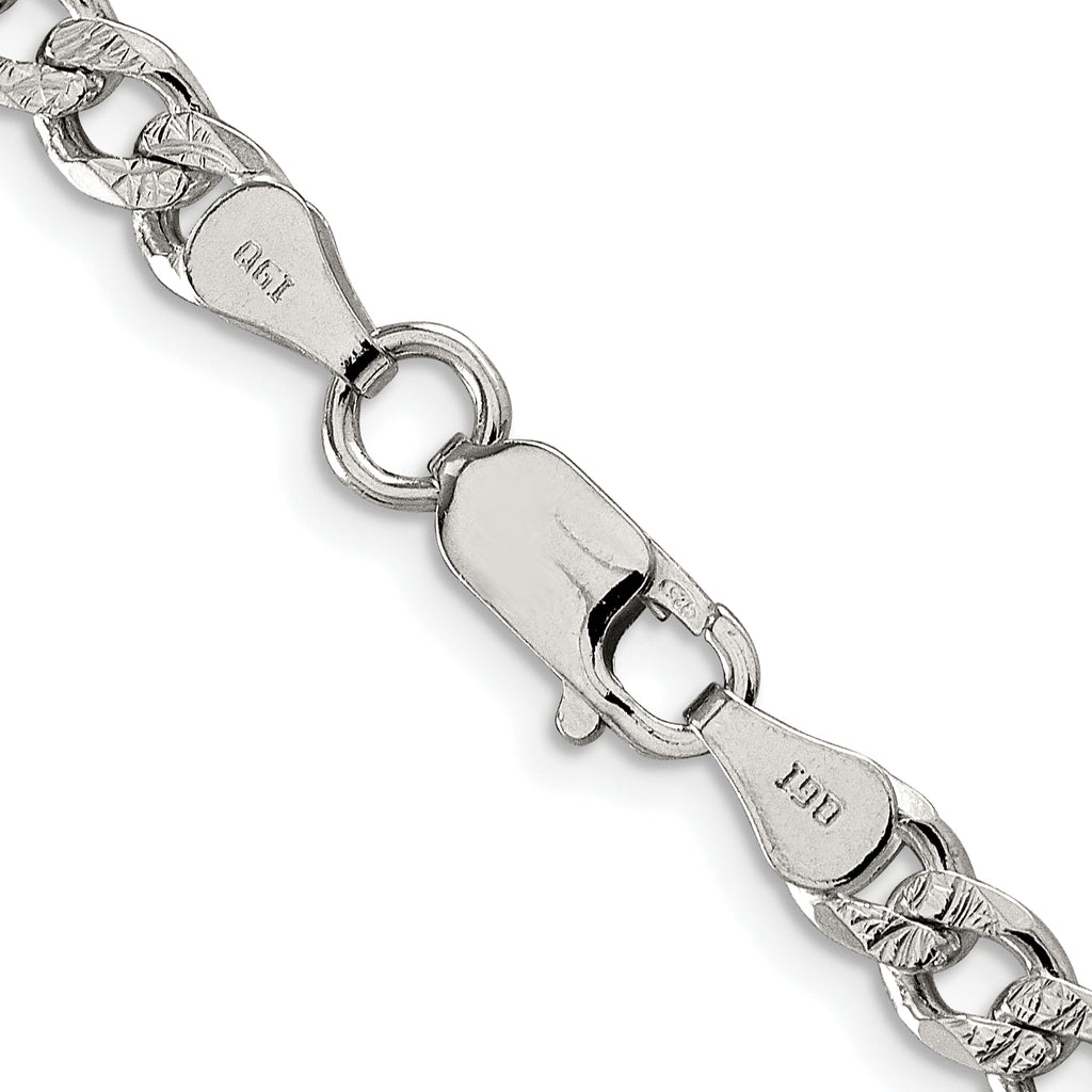 Sterling Silver Rhodium-plated 5.5mm Pave Curb Chain