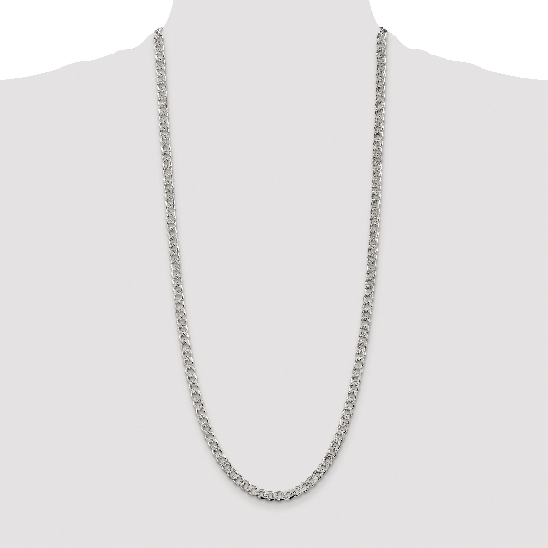 Sterling Silver Rhodium-plated 5.5mm Pave Curb Chain