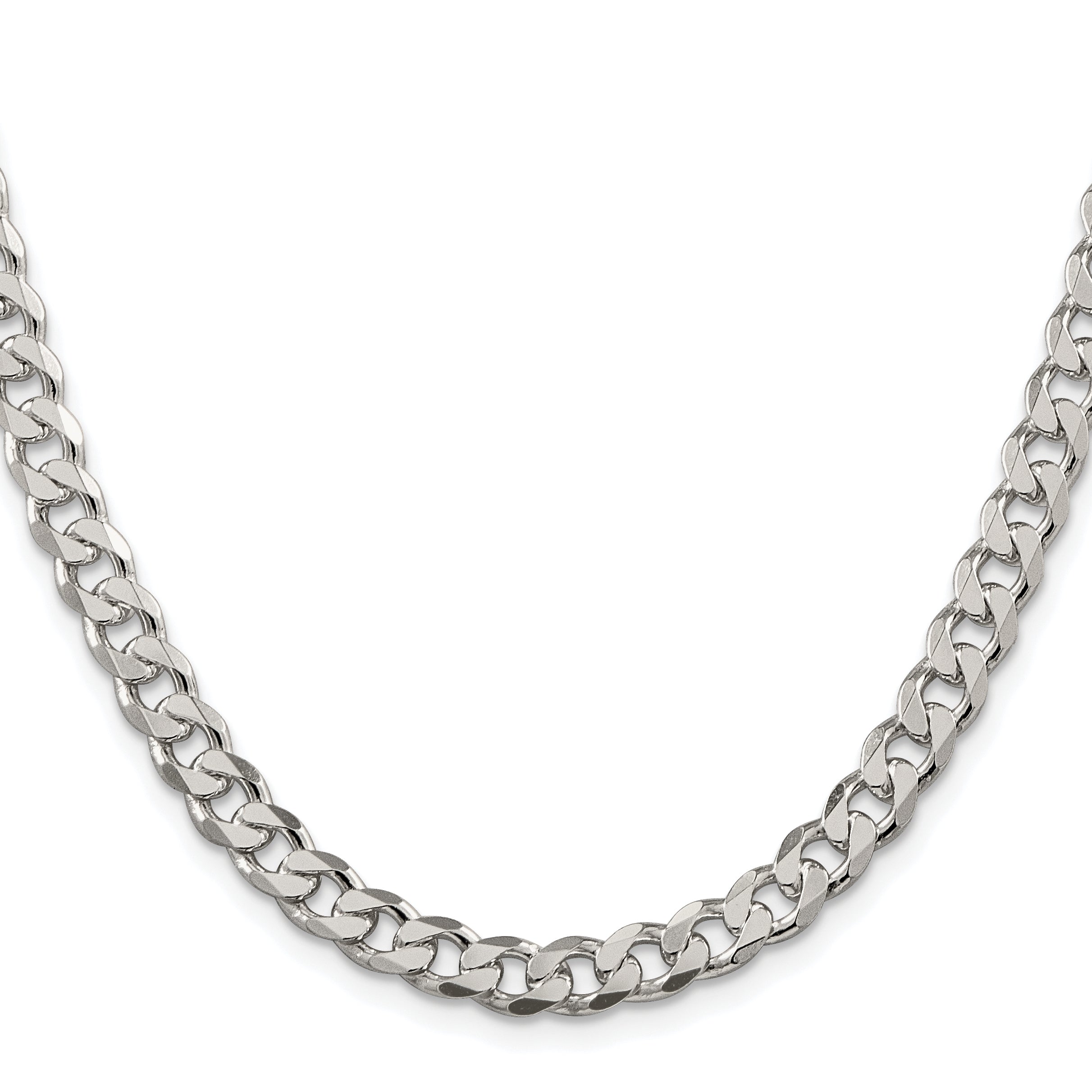 Sterling Silver Rhodium-plated 7mm Pave Curb Chain