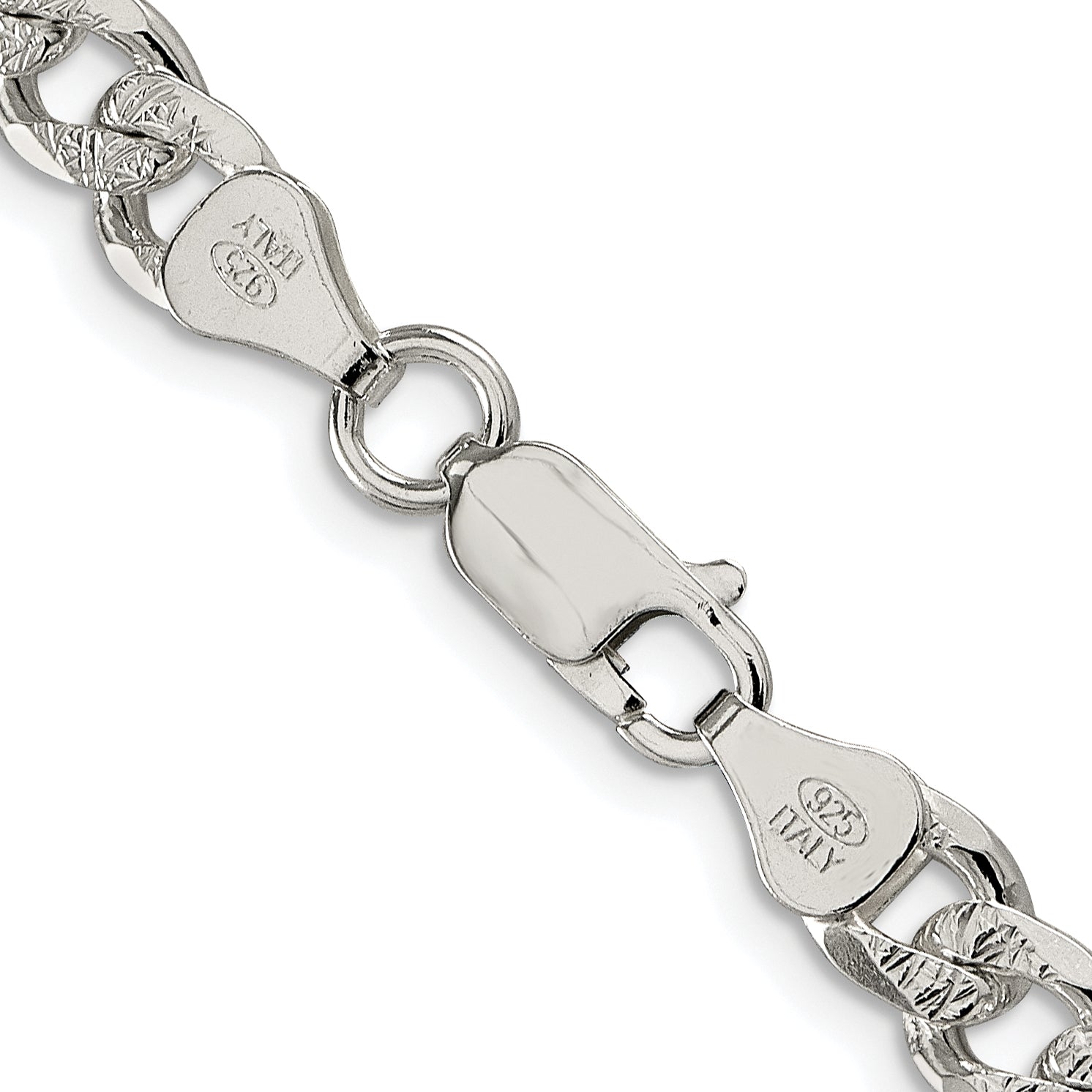 Sterling Silver Rhodium-plated 7mm Pave Curb Chain