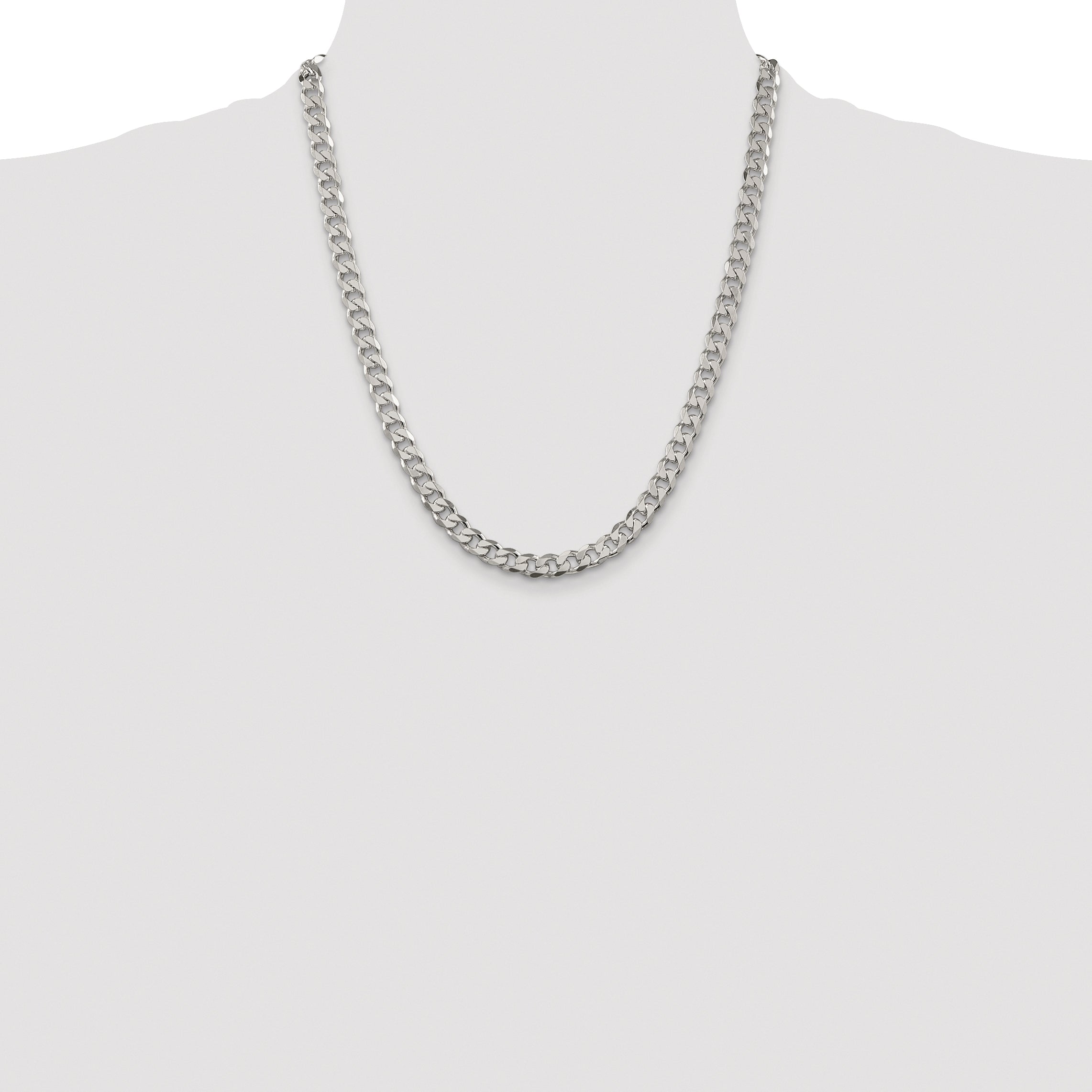 Sterling Silver Rhodium-plated 7mm Pav‚ Curb Chain