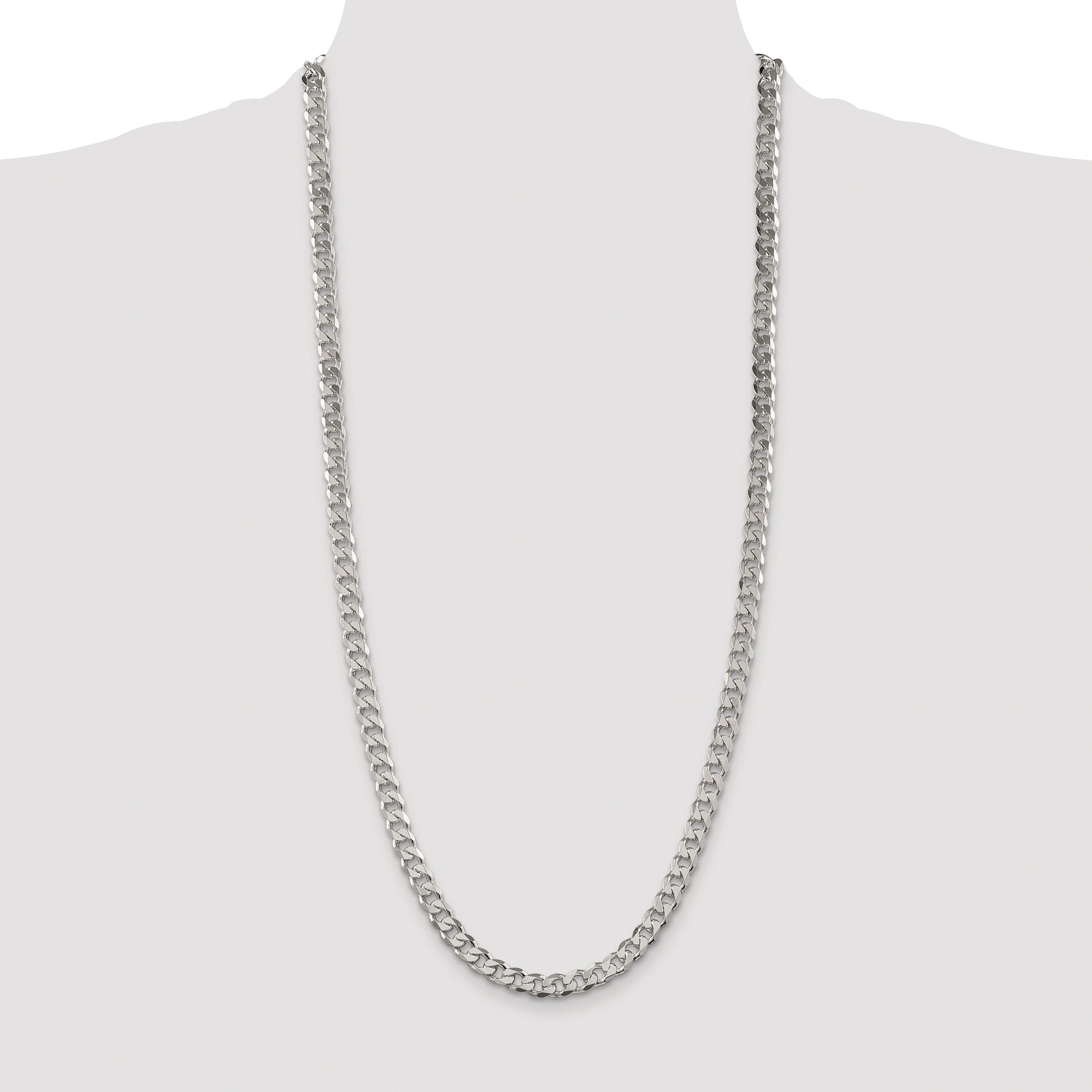 Sterling Silver Rhodium-plated 7mm Pave Curb Chain