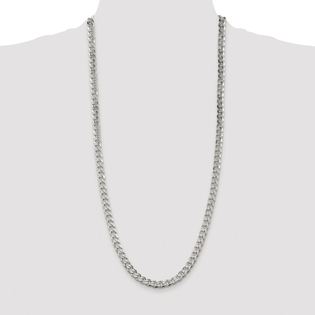Sterling Silver Rhodium-plated 7mm Pave Curb Chain