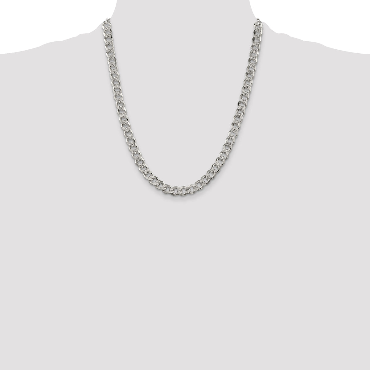 Sterling Silver 7.5mm Pave Curb Chain