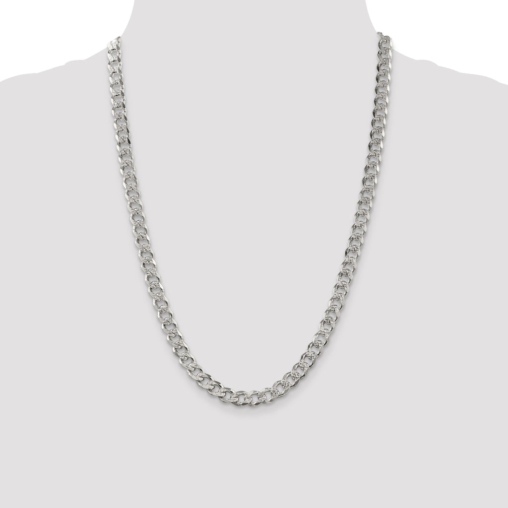 Sterling Silver 7.5mm Pave Curb Chain
