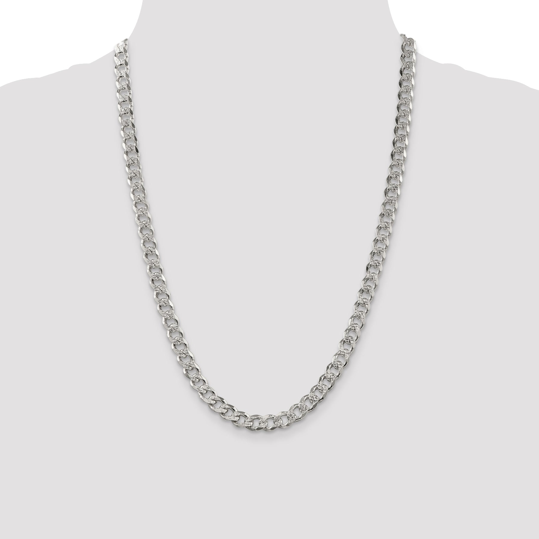 Sterling Silver 7.5mm Pave Curb Chain