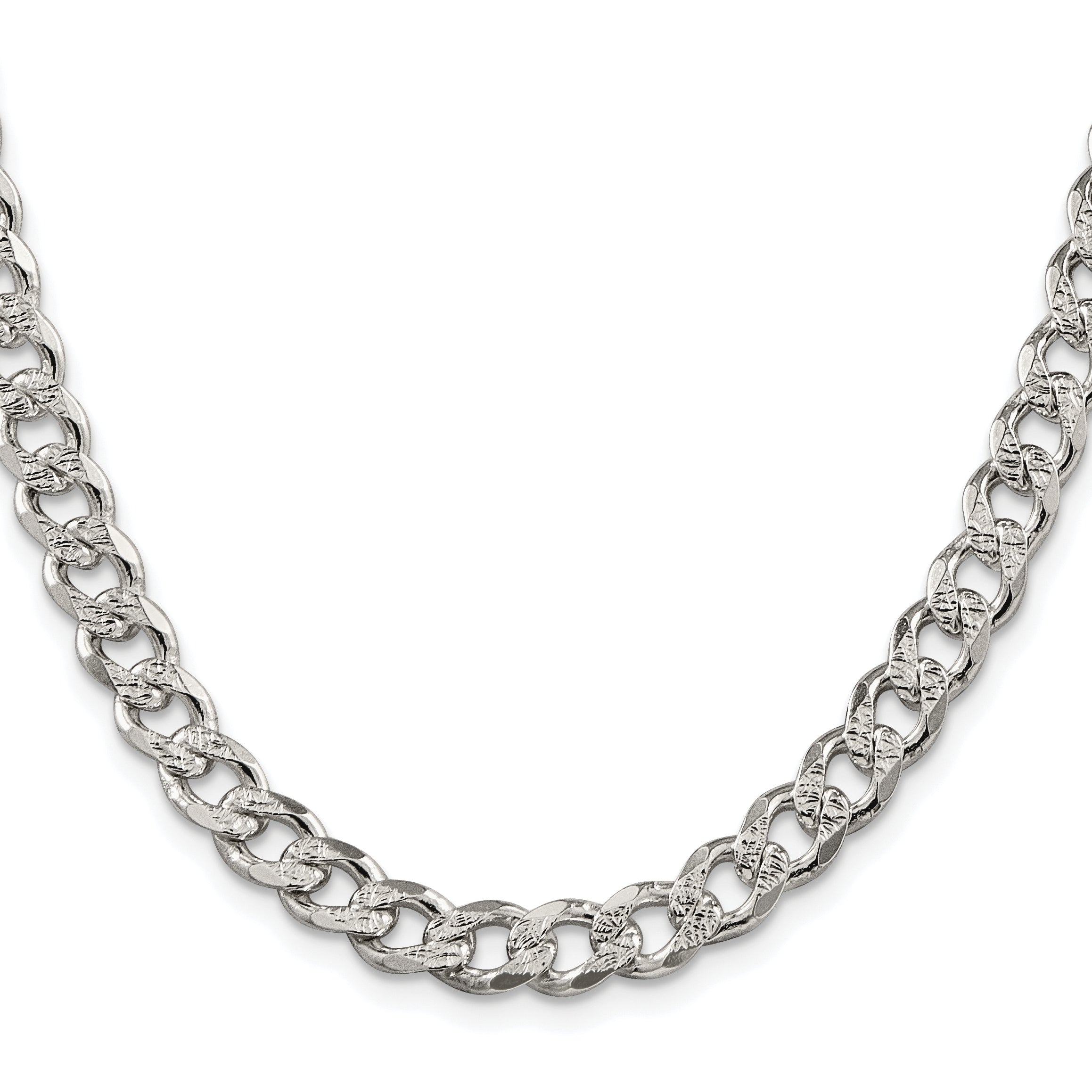 Sterling Silver Rhodium-plated 7.5mm Pave Curb Chain