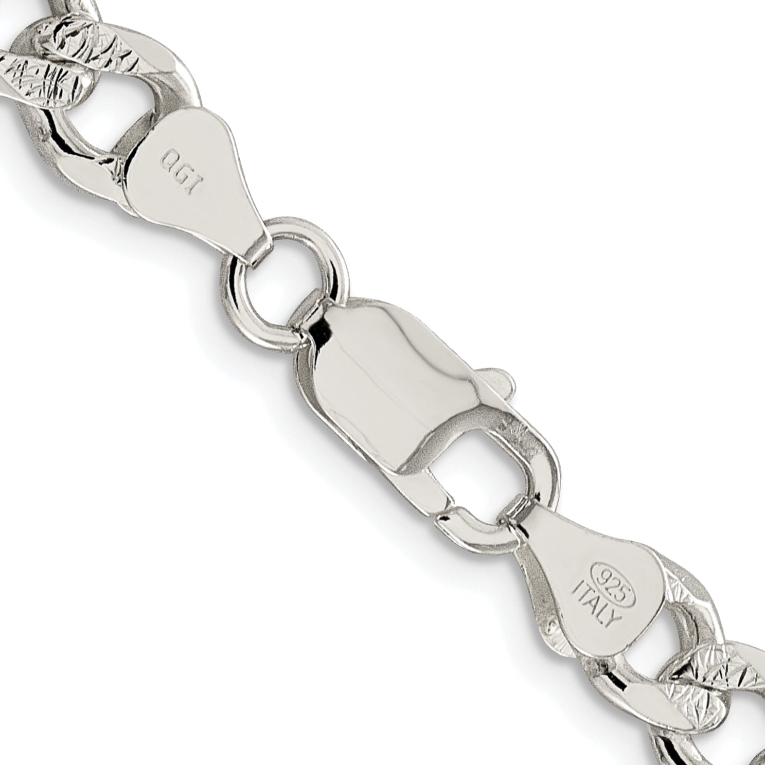 Sterling Silver Rhodium-plated 7.5mm Pave Curb Chain