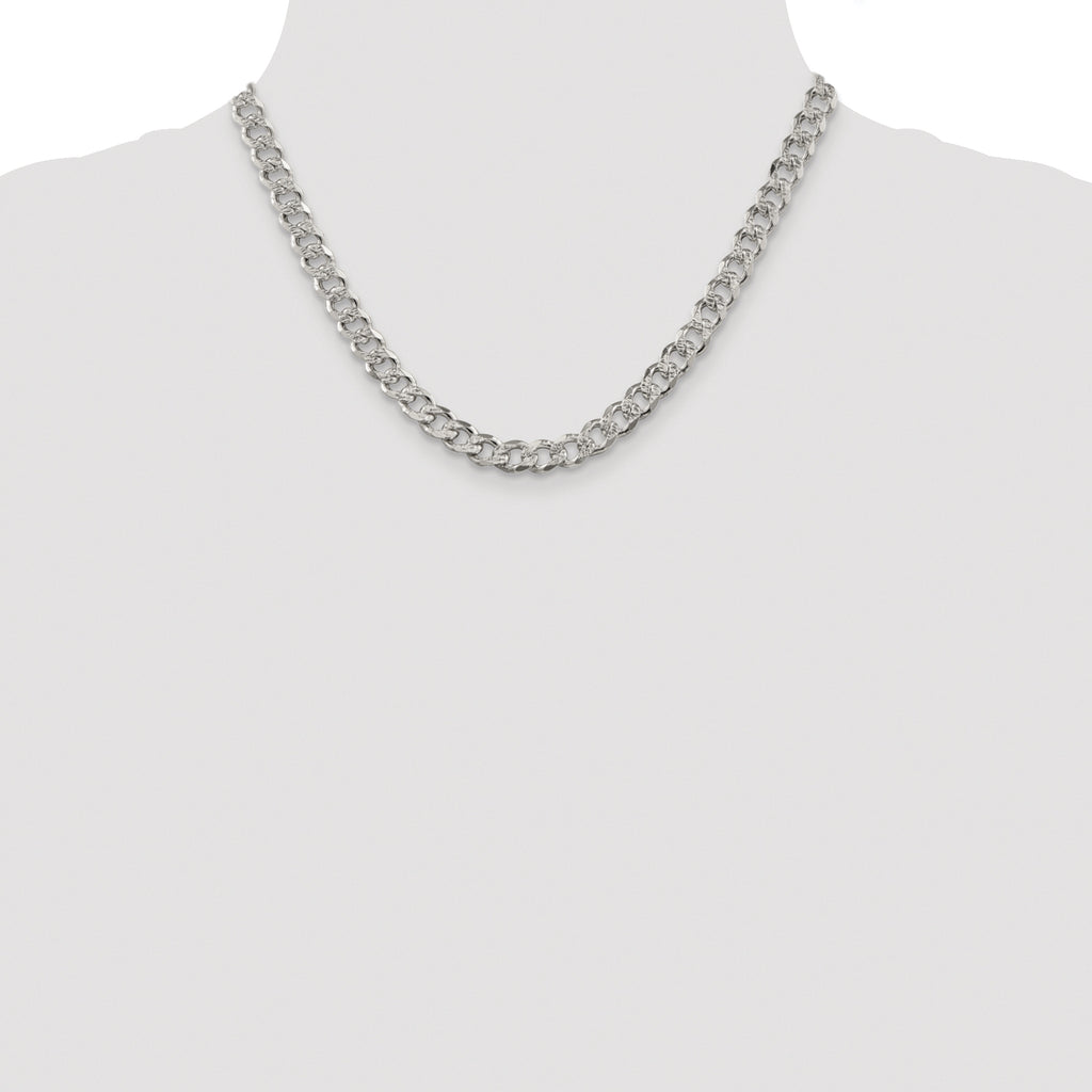 Sterling Silver Rhodium-plated 7.5mm Pave Curb Chain
